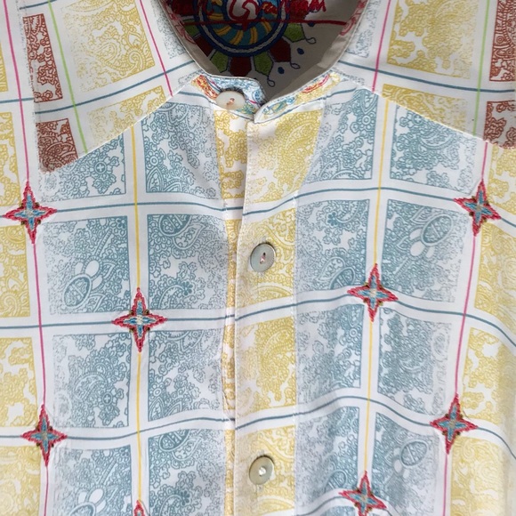 Robert Graham Button Up Shirt Paisley Embroidered Yellow Blue Plaid Men’s 2XLT - Picture 4 of 14